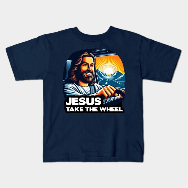 Jesus Take The Wheel Kids T-Shirt by Plushism